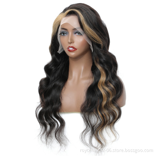 New Arrival Factory Price Black Wig With Highlight Honey Blonde Body Wave Human Hair Transparent 13x4 13x6 Lace Wig For Women